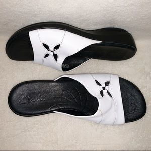 Clark’s White Leather Laser Cut Flower Slides